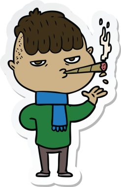 Bir insan tarafından çizilmiş sigara içen bir adamın çıkartması.