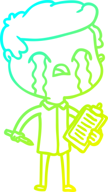 Bir insan tarafından çizilmiş ağlayan çizgi film satıcısının soğuk gradyan çizimi