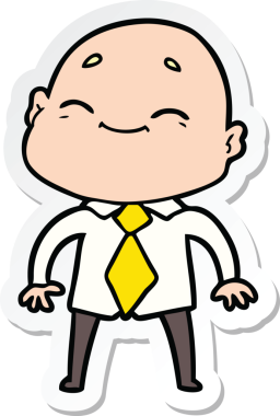 Bir insan tarafından çizilmiş mutlu, kel bir adamın çıkartması.