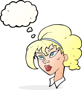 Bir insan tarafından çizilmiş düşünce baloncuğu olan güzel bir kadın.