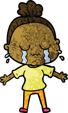 Bir insan tarafından çizilmiş ağlayan yaşlı kadın çizgi filmi.