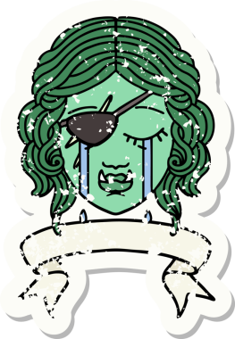 Bir insan tarafından çizilmiş ağlayan bir Ork haydut karakterinin grunge çıkartması.