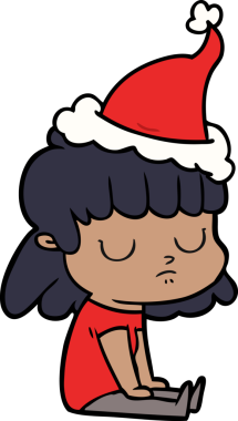 Bir insan tarafından çizilmiş Noel Baba şapkası takan kayıtsız bir kadının el çizimi.