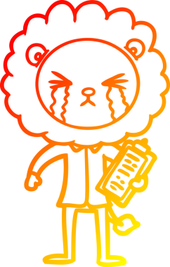 Bir insan tarafından çizilmiş dosyasıyla ağlayan bir aslanın sıcak çizgi çizimi