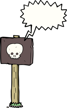 Bir insan tarafından çizilmiş konuşma balonlu çizgi film tabelası.