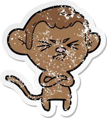 Bir insan tarafından çizilmiş kızgın bir maymunun sıkıntılı çıkartması.