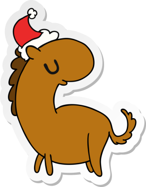 Bir insan tarafından çizilmiş Kawaii atının Noel çıkartması.