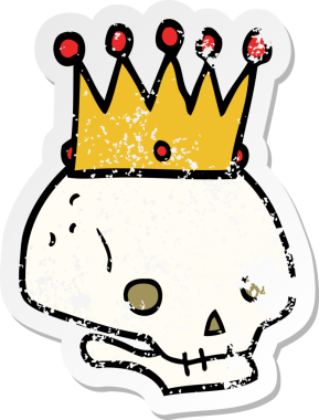 Bir insan tarafından çizilmiş bir karikatür kafatası etiketi.