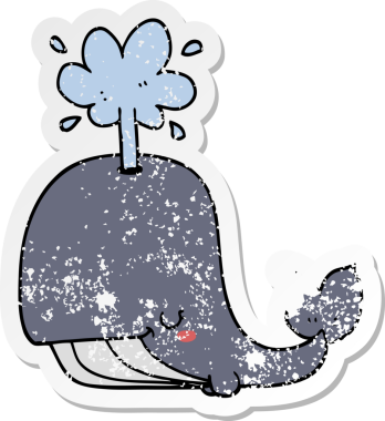 Bir insan tarafından çizilmiş karikatür balinasının sıkıntılı çıkartması.