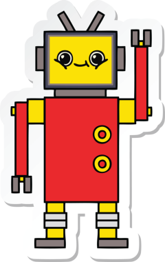 Bir insan tarafından çizilmiş şirin çizgi film robotunun çıkartması.