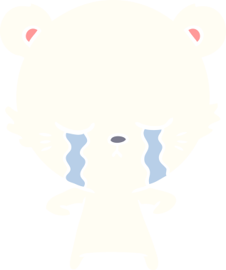 Ağlayan düz renkli çizgi film kutup ayısı bir insan tarafından çizilmiş.