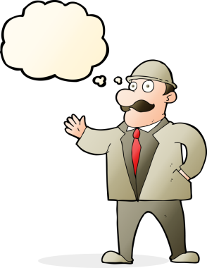 Düşünce baloncuğu çizen melon şapkalı bir iş adamı.