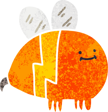 Retro illüstrasyon tarzı tuhaf çizgi film yaban arısı bir insan tarafından çizilmiş.