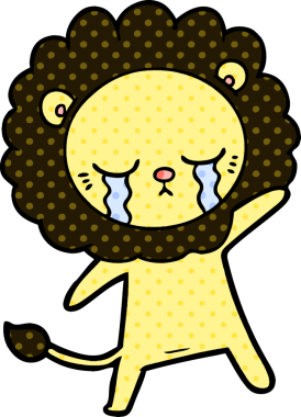 Bir insan tarafından çizilmiş ağlayan çizgi film aslanı.