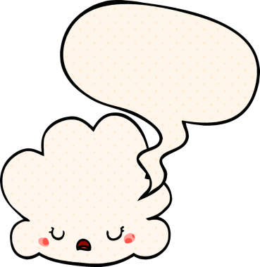 Bir insan tarafından çizilmiş çizgi roman tarzında konuşma baloncuğu olan şirin bir çizgi film bulutu.