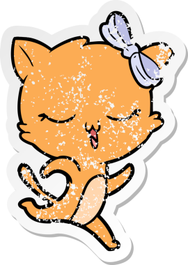 Bir insan tarafından kafasında fiyonk olan çizgi film kedisinin sıkıntılı çıkartması.