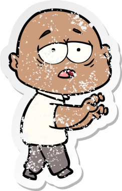 Bir insan tarafından çizilmiş yorgun ve kel bir adamın sıkıntılı çıkartması.