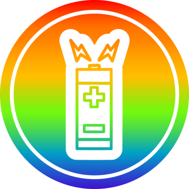 bir insan tarafından çizilmiş gökkuşağı gradyanı olan akü dairesel simgesi