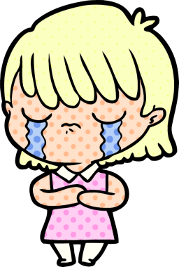 Bir insan tarafından çizilmiş ağlayan çizgi film kadını.