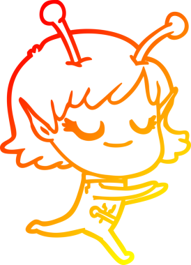 Bir insan tarafından çizilen gülümseyen uzaylı kız çizgi filminin sıcak çizgi çizimi