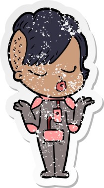 Çizgi film çıkartması. Bir insan tarafından çizilmiş güzel hippi kız.