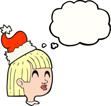 Bir insan tarafından çizilmiş Noel şapkası giyen serbest çizim baloncuk kız.