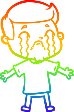 Gökkuşağı gradyan çizimi bir insan tarafından çizilmiş ağlayan bir karikatür adamı çiziyor.