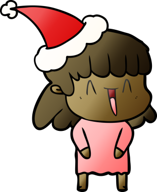 Bir insan tarafından çizilmiş Noel Baba şapkası giymiş bir kadının el çizimi karikatürü.