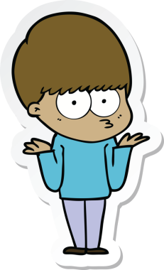 Bir insan tarafından çizilmiş omuz silken kafası karışık bir çizgi film çocuğunun çıkartması.