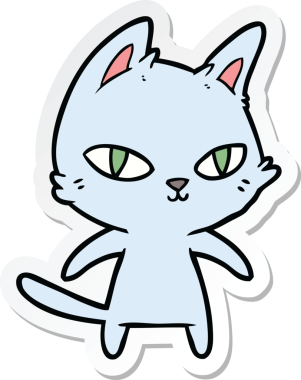 Bir insan tarafından çizilmiş çizgi film kedisinin çıkartması.