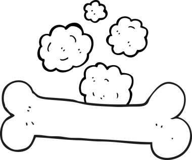 Bir insan tarafından çizilmiş siyah beyaz karikatür kemiği.