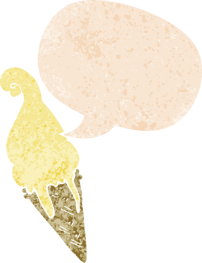 Bir insan tarafından çizilmiş grunge dertli retro tarzı konuşma baloncuklu çizgi film dondurması.