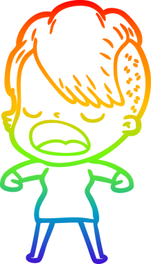 Gökkuşağı gradyan çizgi çizimi bir insan tarafından çizilen havalı hippi kız çizimi