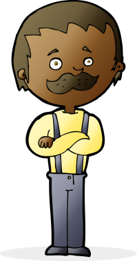 Bir insan tarafından çizilmiş bıyıklı bir çizgi film adamı.