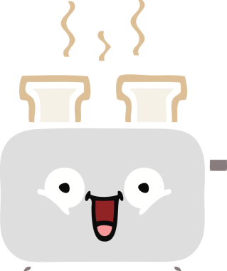 Bir insan tarafından çizilmiş bir tost makinesinin düz renkli retro karikatürü