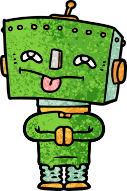 Bir insan tarafından çizilmiş çizgi film robotu