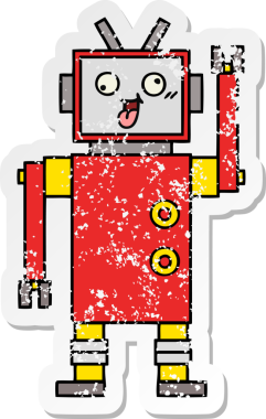 Bir insan tarafından çizilmiş sevimli, çizgi film delisi bir robotun sıkıntılı çıkartması