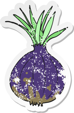 Bir insan tarafından çizilmiş bir karikatür soğanın gerilemiş etiketi.