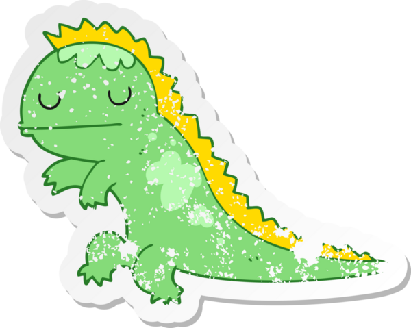 Bir insan tarafından çizilmiş karikatür dinozorunun sıkıntılı çıkartması.