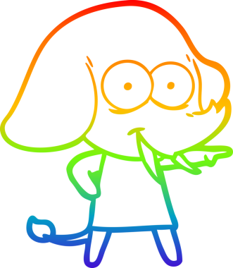 Gökkuşağı gradyanı çizimi bir insan tarafından çizilmiş mutlu bir filin çizimi