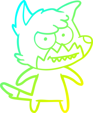 Bir insan tarafından çizilmiş sırıtan bir tilkinin soğuk çizgi çizimi