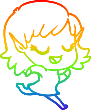 Gökkuşağı gradyan çizimi mutlu bir çizgi film kızı bir insan tarafından çizilmiş