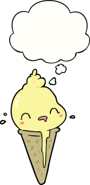 Bir insan tarafından çizilmiş düşünce baloncuklu tatlı çizgi film dondurması.