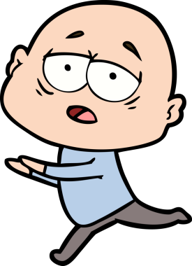 Bir insan tarafından çizilmiş yorgun, kel bir adam.