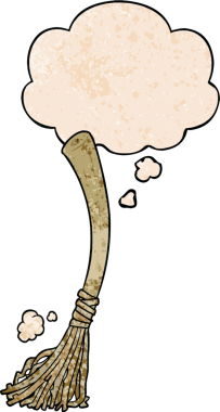 bir insan tarafından çizilmiş grunge desenli düşünce baloncuklu sihirli süpürge.