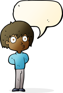 Bir insan tarafından çizilmiş konuşma balonuyla etkileyici çocuk.