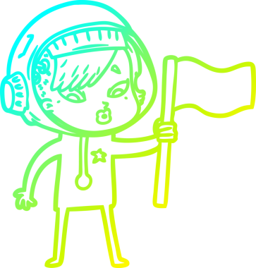 Bir insan tarafından çizilmiş soğuk gradyan çizgili astronot kadın çizimi.