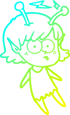 Bir insan tarafından çizilmiş bir uzaylı kız çizgi filmi.