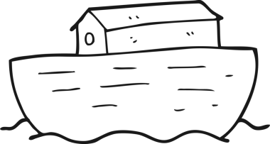 Nuh 'un gemisi bir insan tarafından çizilmiş siyah beyaz bir karikatür.