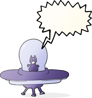 Bir insan tarafından çizilmiş serbest konuşma balonu çizgi film uzay gemisi